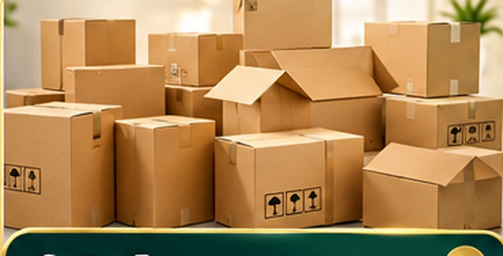 Neatly stacked sealed carton boxes on a shelf